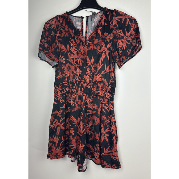 by Anthropologie The Somerset Romper Red Black Floral 1-Piece Anthro Size Small - Picture 11 of 12